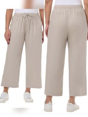 Splendid Pants Womens S Kahki Boho Pull On Wide Leg Crop Coastal Lagenlook Boho